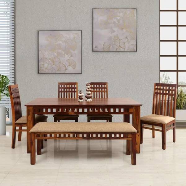 Douceur Furnitures Solid Sheesham Wood 6 Seater Dining Table With 1 ...