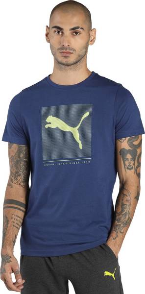 PUMA Graphic Print Men Round Neck Blue T-Shirt