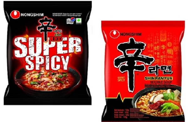 Nongshim Shin Ramyun & Red Super Spicy Korean Style Instant Noodles (2X120g) ( Combo Pack) (Pack Of 2) Instant Noodles Non-vegetarian