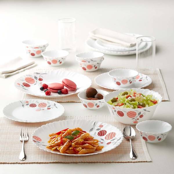 Larah by Borosil Pack of 44 Opalware Rosalie Galaxy Crockery Set for Dining & Gifting, Plate & Bowl Dinner Set