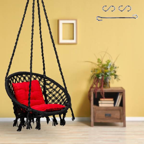 Swingzy Round Hanging Swing With L-Shaped Cushion/Swing For Adults/Home Swing/Jhula/ Cotton Large Swing