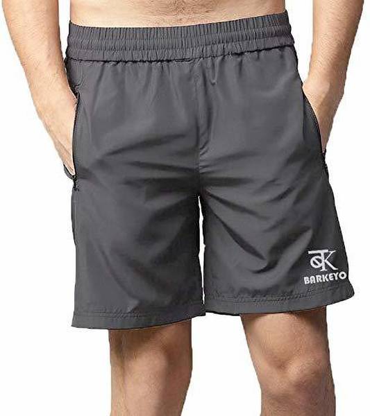 Barkeyo Solid Men Grey Sports Shorts