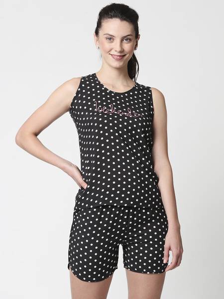 ZEYO Women Printed Black Top & Shorts Set