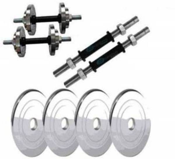 Hridya Trade Gym Steel chrome plates (3 kg X 4) +2 Rods Adjustable Dumbbell