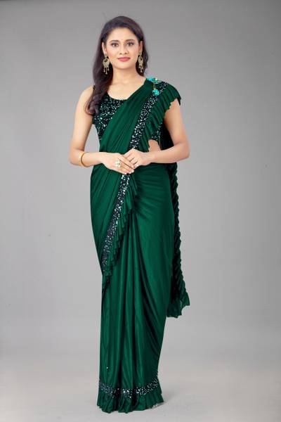 Market Magic World Solid/Plain Bollywood Lycra Blend Saree