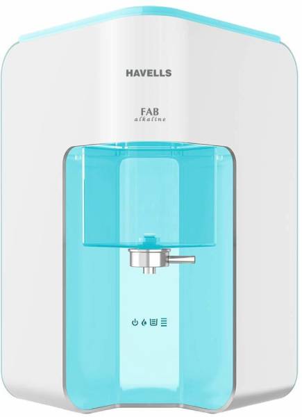 HAVELLS FAB Alkaline 7 L RO + UV + Alkaline Water Purifier 8 Stages, Patented Corner/wall mounting and Alkaline water technology  (White, Blue)