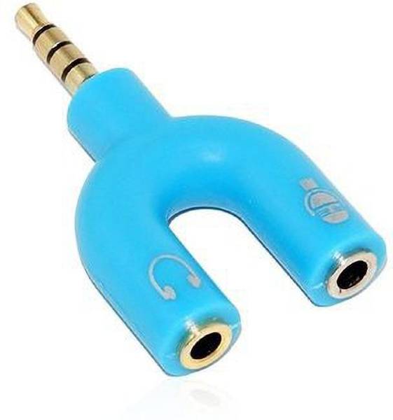 IMMUTABLE Blue 3.5mm U Shape 3 Pin 1 Male to 2 Female EP Stereo Jack Audio Mic Splitter Headset Connector Adapter Compatible with All Mobile Device An...