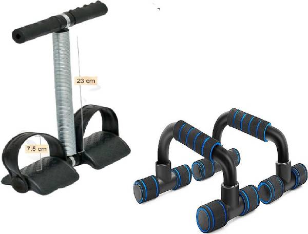 Dr Pacvu Athletes CHOICE, Pack Of 2 Fitness COMBO, 1+ Push Up Bar stand For chest & Dips and 1+ Single Chrome Steel Band Tummy Trimmer, Workout at Hom...