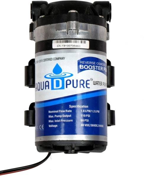 AquaDpure RO 100 GPD 24V Booster Pump with Pump Connector (2 Pieces ) for 12 L RO + UV + UF + Minerals + Copper Water Purifier