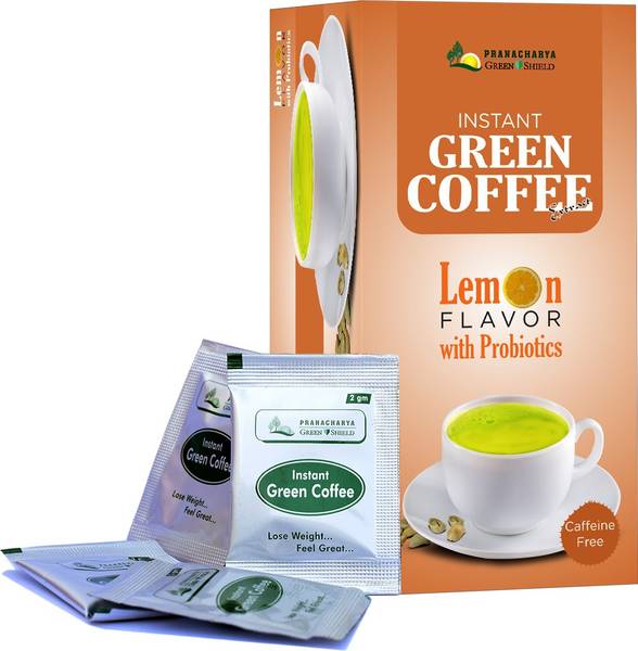 Pranacharya Greenshield Instant Green Coffee Weight Loss Sachet | Lemon Flavor | Caffeine Free | 20 Sachets Instant Coffee