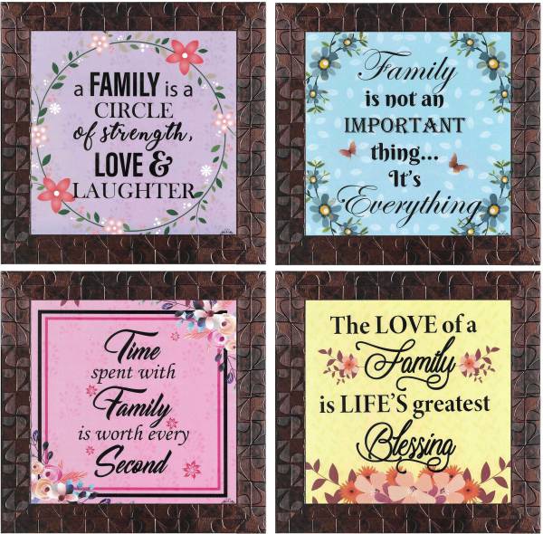 Indianara Set of 4 Family Quote Framed Wall Hanging Laminated Paintings Matt Art Prints 9.5 inch x 9.5 inch each without Glass (1189GBNN) Digital Repr...