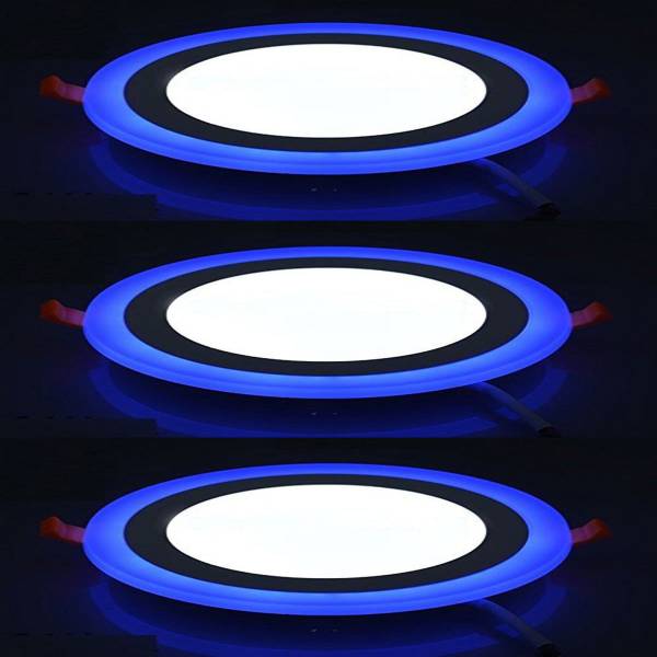 Tryka 12 watt (6+3) LED Round Panel Light Ceiling POP Down Indoor Light LED 3D Effect Lighting (Double Color) Blue & White pack of 3 Recessed Ceiling ...