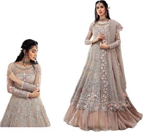 KAFARA FAB Net/Lace Embroidered Gown/Anarkali Kurta & Bottom Material