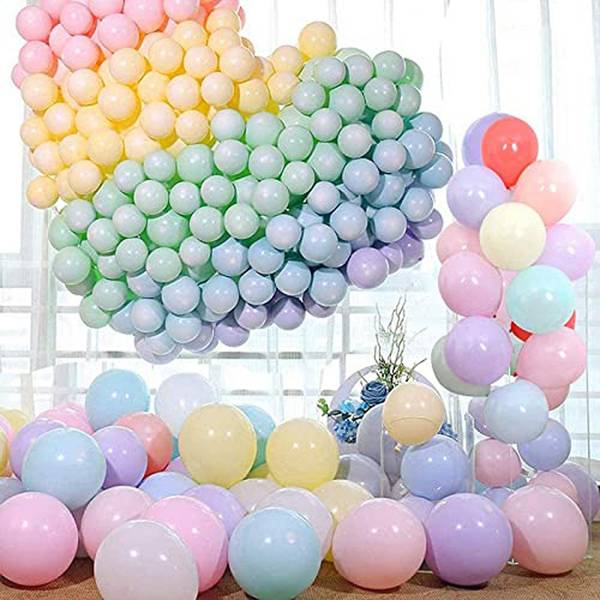 TRISHRA Solid Solid Pastel Blue Pink Yellow Green Purple Balloons Arc with Glue Dot Garland DIY kit for Baby shower , Birthday , House Warming Party D...