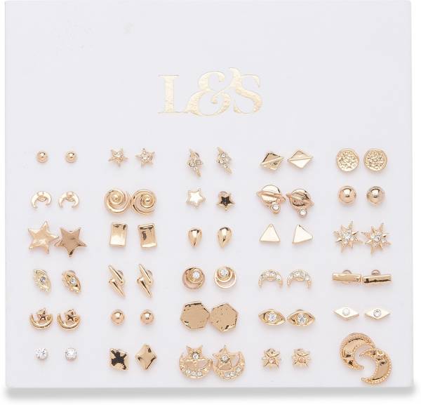 Lilly & Sparkle Gold Toned Celestial Theme Stone Set Of 30 Stud Alloy Stud Earring