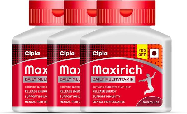 Cipla Maxirich Multivitamin Capsules with Nutrients, Antioxidants, Vitamins| Immunity