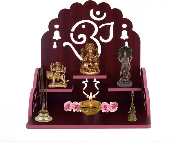YIXT Wooden Wall Mounted Hanging Puja Temple Wood God Stand for Pooja Room Puja Mandir for Home Wall Office &Shop Engineered Wood Home Temple