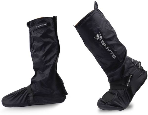 Steelbird Shoe Covers for Rider with Reflective Piping | Waterproof Non-slip Boots Covers with Gear shift Padding Nylon Black Boots Shoe Cover