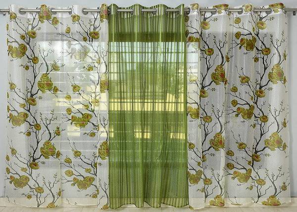 SIRJANHAAR 152 cm (5 ft) Tissue, Net Transparent Window Curtain (Pack Of 3)