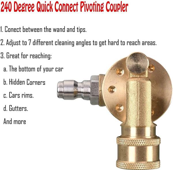 CAZAR Heavy Duty 240 Degree Nozzle with 7 Angles  Quick Connecting Pivoting Coupler Attachment for Pressure Washer/Car Washer Spray Gun