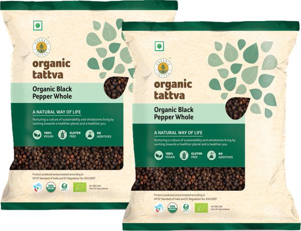 Organic Tattva ,Organic Black Pepper (Kali Mirch) Whole / Sabut- 200 Gram | 100% Vegan, Gluten Free and No Additives