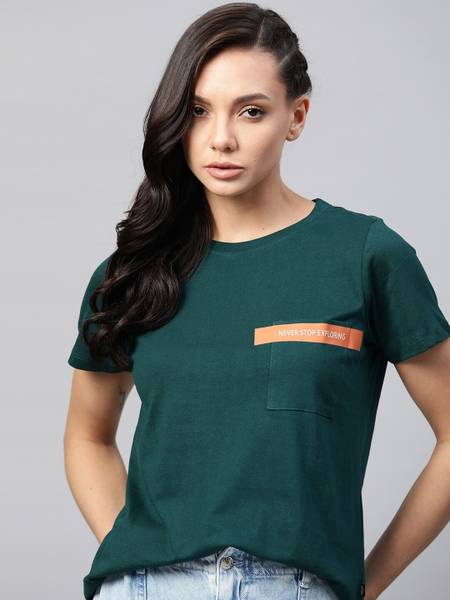 Roadster Solid Women Round Neck Green T-Shirt