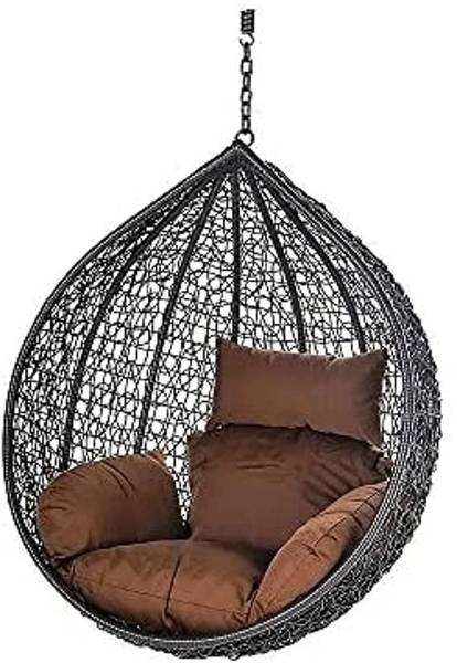 Furniture kart Hanging Swing Chair Jhula Black &amp; Brown Iron Hammock  (Yellow, Pack of 3, Pre-assembled)