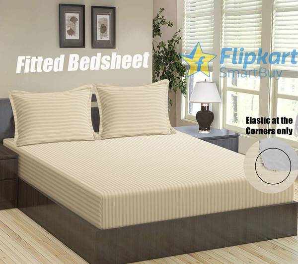 Flipkart SmartBuy 144 TC Microfiber Double Striped Fitted (Elastic) Bedsheet