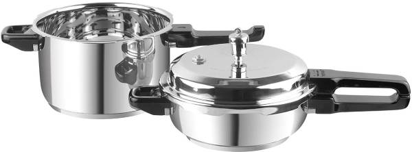 VINOD 18/8 Stainless Steel Sandwich Bottom Combo Set of 2 with Common Lid 7 L, 4.5 L Induction Bottom Pressure Cooker