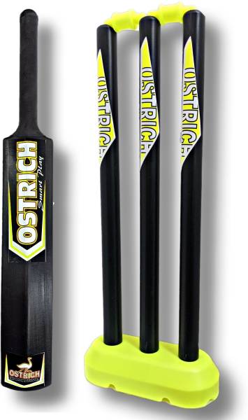 Ostrich HARD PLASTIC CRICKET COMBO 1 PIECE BLACK BAT SIZE 3 FOR 8 YEARS JUNIORS WITH 24'' WICKET SET Cricket Kit