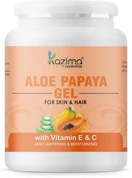 Kazima Aloe Papaya Gel with Pure Aloe Vera, Papaya & Vitamin C, E for Face, Skin & Hair - Anti-aging, Moisturizing, Skin Lightening, Acne Scars, Wrink...