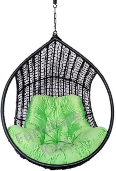 Furniture kart Luxury Hammock Swing Chair Jhoola Hanging Egg Chair Black with Green Cushion Steel Large Swing Price History