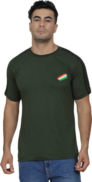 AXOLOTL Solid Men Round Neck Dark Green T-Shirt