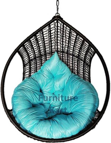 Furniture kart Hanging Swing Chair White & Sky Blue Steel Large Swing