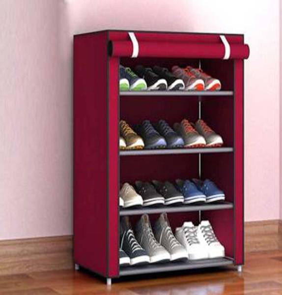 fiolty store Fiolty Store 4 Shelve Maroon Plastic Collapsible Shoe Stand