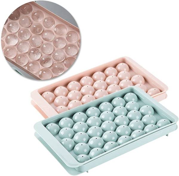 SATSUN ENTERPRISE Reusable Flexible Round Ice Cube Trays Molds for Whiskey & Cocktails,Keep Drinks Pink, Blue Plastic Ice Ball Tray
