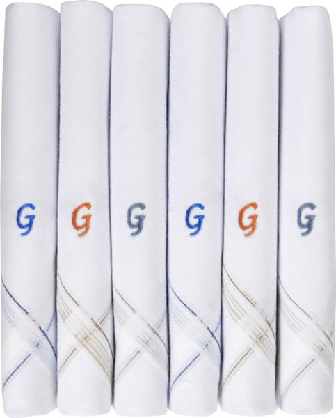 Caruso Italy Men's Initial G Embroidery 100% Pure Cotton Handkerchief White Base With Colored Border [