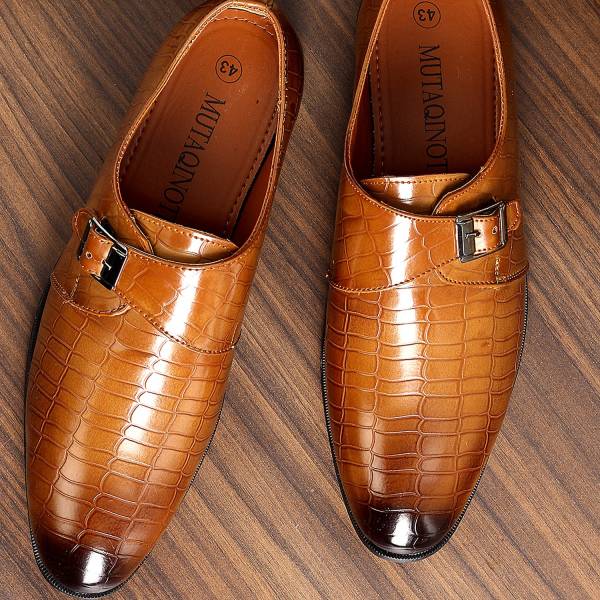 MUTAQINOTI Tan Luxury Leather Single Monks shoes For Men (MQLXCCSM) Casuals For Men