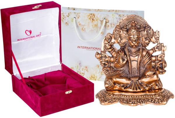 INTERNATIONAL GIFT INTERNATIONAL GIFT Copper Metal Panchmukhi Hanuman Idol With Royal Luxury Red Velvet Box And Beautiful Carry Bag Showpiece for Home...
