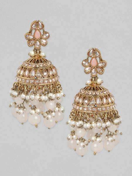 RUBANS Rubans Traditional Gold Toned Jhumkas with Pearl Beads Alloy Jhumki Earring