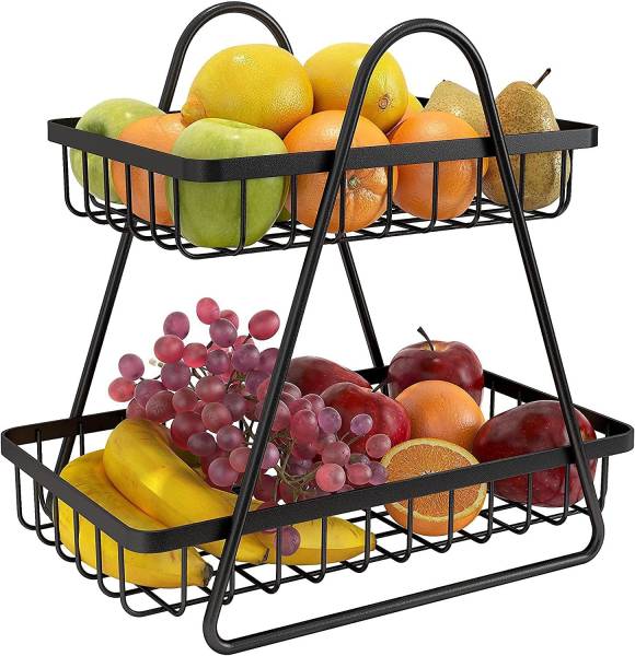 AppEasy Fruits/Vegetables Kitchen Rack Iron Black Metal 2-Tier Countertop Fruit Basket Fruit Bowl Bread Basket Vegetable Holder for Kitchen Storage1pc...