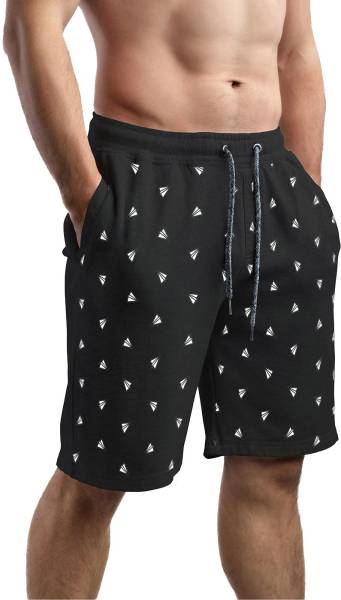 HOTFITS Printed Men Black Basic Shorts