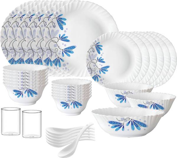 BOROSIL Pack of 35 Opalware TW {{Dinner plate 10"(6 pcs) || Quarter plate 7.5"(6 pcs) || Rice Bowl 8.5" 1.2 Ltr (1 Pc) || Veg bowl 4.3"(6 Pcs) || Smal...