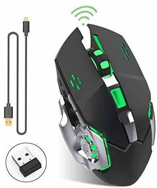 microware Rechargeable X8 Wireless Silent LED Backlit Gaming Mouse USB Optical Mouse Ergonomic Quality Smart Mouse for PC Wireless Ambidextrous Optica...