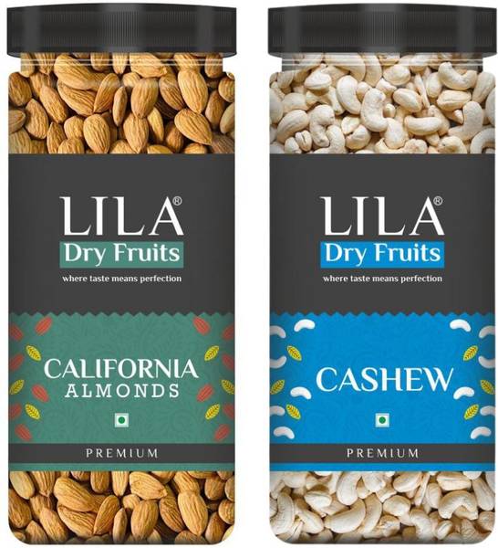 lila dry fruits PREMIUM COMBO| California Almonds and Cashews W-320 | Kaju Badam | Jar Pack 500g each Almonds, Cashews
