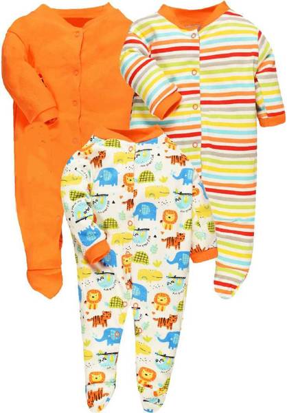 tiniberry Romper For Baby Boys & Baby Girls Striped, Printed, Solid Cotton Blend