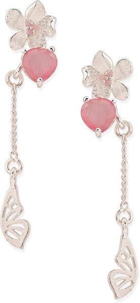 Voylla Love Paradise Floral Drop Butterfly Wing Earrings Brass