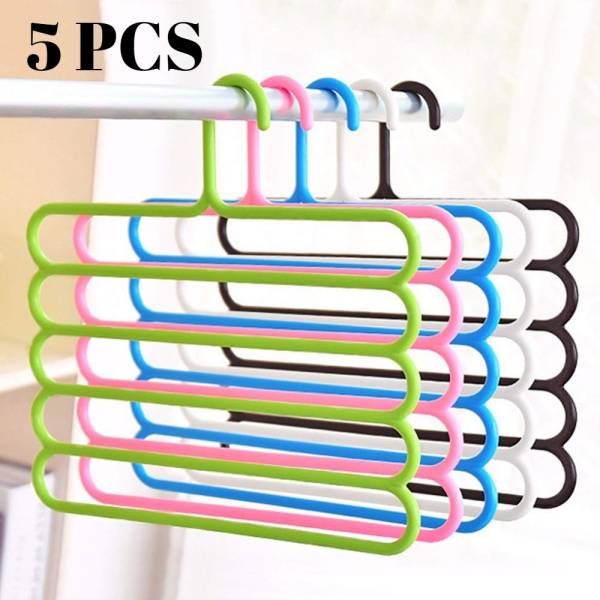 kepptal 5 Layer Pants Clothes Hanger Storage Organizer Rack (Set of 5) Assorted Colour Plastic Shirt Pack of 5 Hangers For Shirt