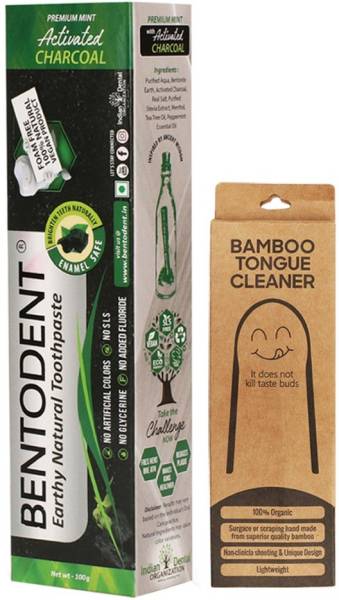 bentodent Activated Charcoal Toothpaste and Bamboo Tongue Cleaner