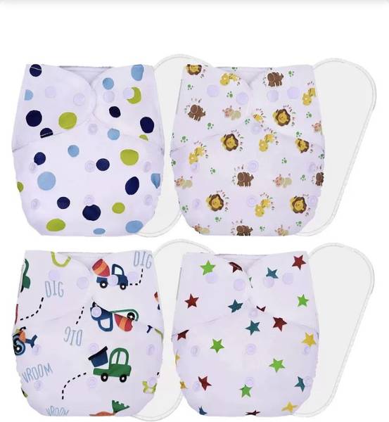 kogar All New Reusable Car Bubble Lion Star Printed Diaper With White Insert For Baby New Born To 2 year (4 Diaper +4 Insert) CBLS-4 - L